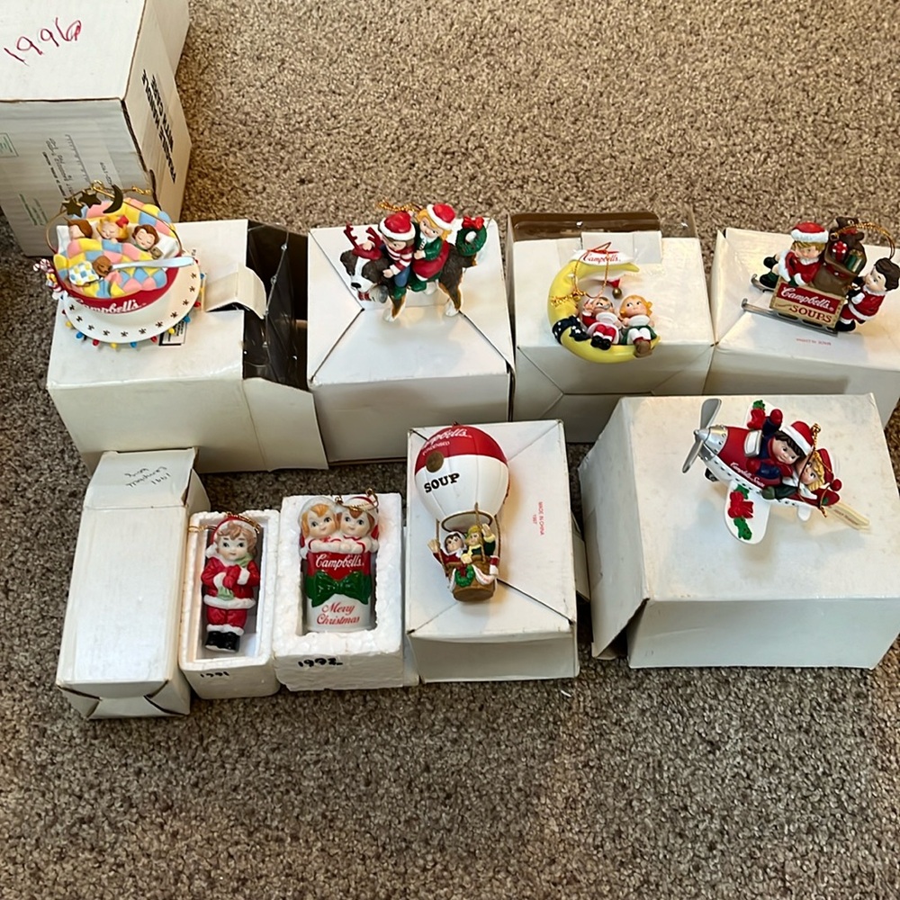 NIB Campbell’s Ornaments
Vintage.  1991-1998
Never displayed